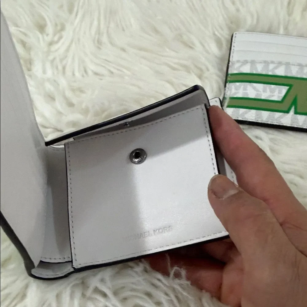 Michael Kors Green and White Bi-Fold Wallet